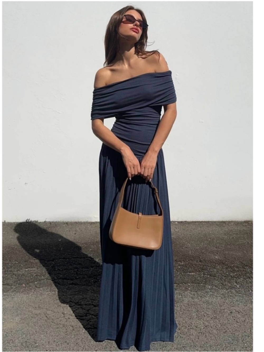 Lioness Field of Dreams Off-Shoulder Ruched Maxi Dress Navy Blue Size L - Picture 1 of 14